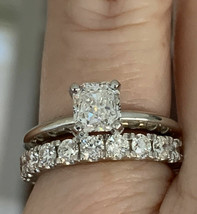Bridal Wedding Ring Set 2.90Ct Cushion Cut Diamond Solid 14k White Gold Size 7 - £243.56 GBP