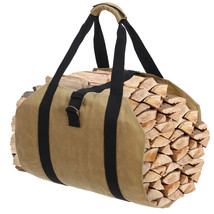 Wood Log Carrier Bag Waxed Canvas Outdoor Log Tote Bags Camping With Strap - $30.39