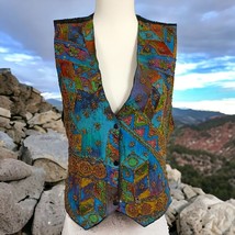 Vintage 90s Heavily Beaded Vest Womens M Bohemian Hippie Ethnic Colorful Tribal - £32.47 GBP