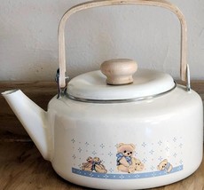 Tienshan Theodore Country Bear Tea Kettle Pot Teddy Bear Teapot Enamel &amp; Wood - £48.56 GBP