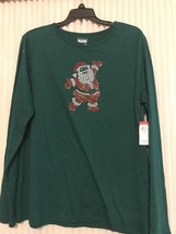 Basic Editions Size S Green Sweater With Santa Claus Ships N 24h - $21.76