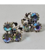 Vintage  Screw Back Earrings Silver Tone 1 Inch Floral BLING - $23.44 CAD