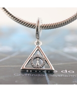 925 Sterling Silver HP Deathly Hallows Dangle Charm with Clear Zirconia  - £14.29 GBP