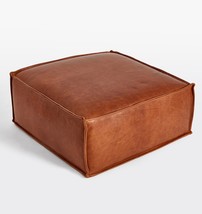 Square Ottoman , Leather Seat , Footstool pouffe , custom , footrest , h... - $400.00