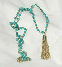 Costume Jewelry Turquoise Beaded Strand Necklace Gold Tone Tassel Lobste... - $181.73 MXN