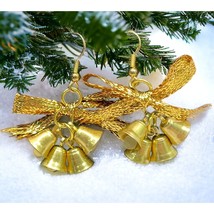 Vintage Jingle Bells Earrings Gold Tone Christmas Bells - £10.33 GBP