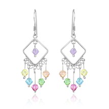 Boho Fiesta Rainbow Colorful Crystal Chandelier Sterling Silver Earrings - £8.17 GBP