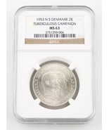 1953-H NS Danemark 2 Kroner Pièce Argent MS-63 NGC Greenland Tuberculose... - $3,015.81 MXN