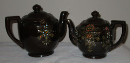 Two (2) Brown Floral Tea Coffee Pots Hand Painted - £15.65 GBP