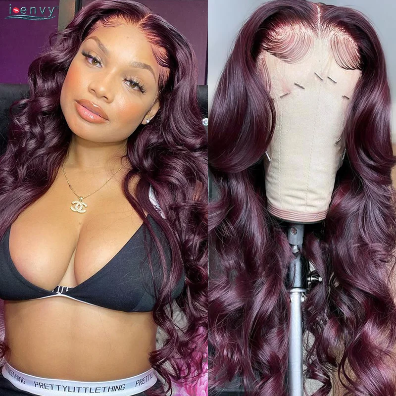 99J Burgundy Lace Front Wig Body Wave Colored Transparent Lace Wig Peruvian 13 - £61.40 GBP+