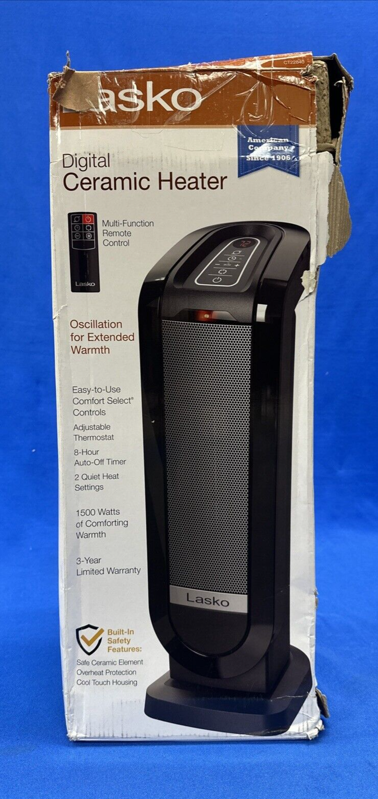 Lasko - 1500W 22 in. Black Electric Tower Oscillating Ceramic Space Heater - $34.64