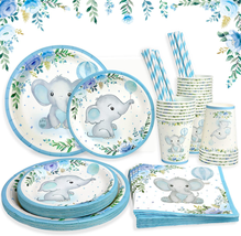 Boy Elephant Baby Shower Plates Set Decorations for 25 Guests,Paper Plate Napkin - £29.13 GBP