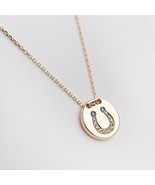 Horseshoe Necklace-Disk Necklace-Horseshoe Charm Necklace-Lucky Jewelry - $338.00