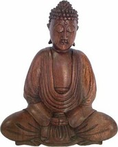 Buddha 928 Meditating Praying Dhyana Mudra Mahogany Wood Carving 8&quot; H - £31.84 GBP