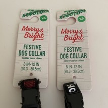 Merry &amp; Bright Christmas Dog Collar Size XS Red Black &amp; HO HO HO Set of 2 Gift - £16.37 GBP