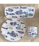 Sigrid Olsen Blue School of Fish Melamine Snack Bowls Dinner Plates Serv... - £56.08 GBP