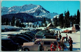 Skiers and Classic Cars Stevens Pass Washington WA UNP 1950s Chrome Postcard J2 - £16.99 GBP