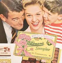 1958 Whitman&#39;s Chocolate Sampler Box Advertisement Mother&#39;s Day Candy DW... - $578.21 MXN