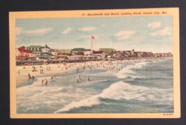 Boardwalk &amp; Beach Flag Ocean City Maryland MD Linen Curt Teich Postcard c1940s - $9.99