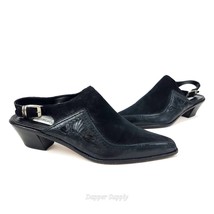 Vero Cuoio Black Leather Suede Fabric Block Heel Slingback Size 9 Circle... - $55.99