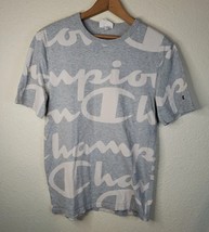 Champion Men&#39;s SMALL White Grey Heritage Allover Print Script T-Shirt - $17.75