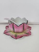 Japan Porcelain Hand Painted Lusterware Lotus Flower Bowl, Saucer &amp; Spoon Set - £18.49 GBP