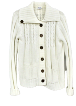 Vintage 70s Ivory Cable Knit Cardigan Sweater Acrylic Schoolgirl M/L Gra... - $43.51