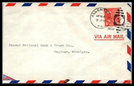 1939 US Air Mail Cover - Allentown, Pennsylvania to Saginaw, MI J6 - £2.36 GBP