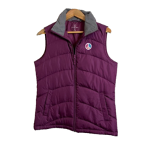 Lands&#39; End Womens Purple Puffer Vest Sz Small Full Zip Pockets Peace Embroidery - £13.52 GBP