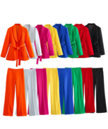 Fashion Blazer High Waist Casual Solid Color Pants Set - $117.95
