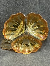 Vintage PEACH LUSTRE Carnival Glass Clover Dish 7&quot; x 6&quot; - £6.74 GBP