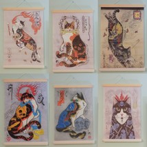 6 Japanese Art Print Wall Hanging Canvas Scroll Decor Anime Cats Lot - £116.10 GBP