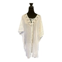 Evil Eye Beaded Collar V Neck Tie Up White Sheer Swim Light Cover Up One... - $27.58