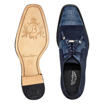 Belvedere Capitano Genuine Oiled Caiman Crocodile Italian Suede Navy R103 image 2