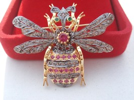 Victorian 1.53ct Rose Cut Diamond Ruby Wedding Halloween Brooch - $540.33