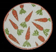 Isaac Mizrahi Carrots 15&quot; Green Orange Gold White Round Beaded Charger Placemat - £22.42 GBP