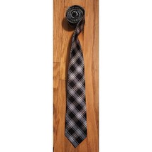 Express Men&#39;s Classic Plaid Silk Tie Black Gray Blue Professional Formal... - $14.84