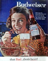 Budweiser Beer, 60&#39;s Print Advertisment, Color Illustration 10 1/2&quot; X 13 1/2&quot;... - £14.22 GBP