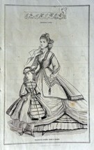 Fashion Page, 1800's Engraved & Printed by Illman Brother's B&W Art, 6" x 9" ... - $17.89