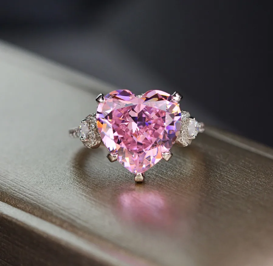 Heart cut 5ct Pink Sapphire Diamond Ring 100% Original 925 sterling silver Engag - £71.78 GBP