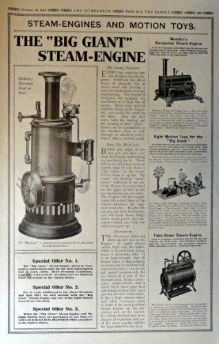 Steam Engines andMotion toys, etc. 1913 Full Page B&W Illustrations, 10 1/2" ... - $17.89