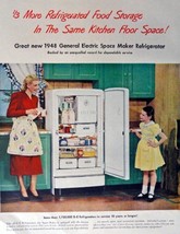 1948 General Electric Space Maker Refrigerator, 40's Print Ad. Color Illustra... - $17.89