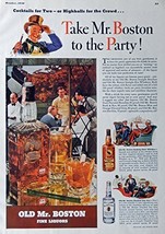 Old Mr. Boston Whiskey, 30&#39;s Vintage Print Ad. Color Illustration, (party) Or... - £14.03 GBP