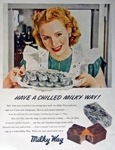 Milky Way Candy Bars, 40's Print Ad. Color Illustration (woman with tray of m... - $17.89