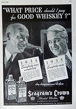 Seagram&#39;s Crown Whiskies, 1935 Print Ad. B&amp;W Illustration (What Price Should ... - £13.37 GBP