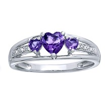 Herzform Amethyst Und Diamant Akzent Drei Stein Versprechen Ring 10K Weiss Gold - £417.15 GBP