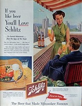 Schlitz Beer, 50&#39;s Print ad. Full Page Color Illustration (man and woman on b... - £14.03 GBP