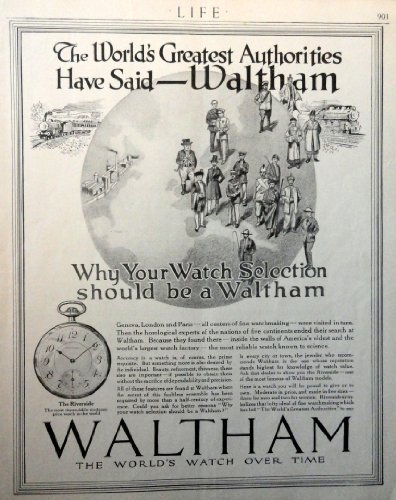 Waltham Watches, 1918 full page B&W Illustration, 8 1/2" x 11" Print Ad. (wor... - $17.89