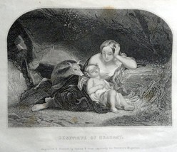 Genevieve of Brabant, Painting 1800&#39;s Engraved &amp; Printed by Illman Broth... - $17.89