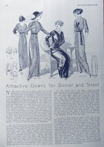 1913 Fashions, Print Ad. Full Page B&amp;W Illustration (attractive gowns fo... - £14.07 GBP
